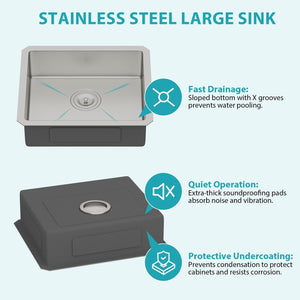 Modern Undermount Stainless Steel Kitchen Sink 16 Gauge, Deep Single Bowl