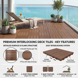 Plastic Interlocking Deck Tiles, 44 Pack 12"x12"