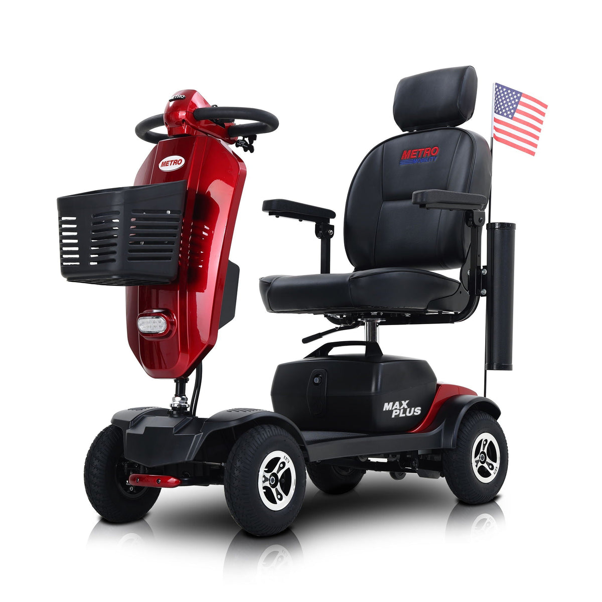 Max Plus - 4 Wheels Outdoor Compact Mobility Scooter With 2 Pieces X 20Ah Lead Acid Battery, 16 Miles, Cup Holders & USB Charger Port