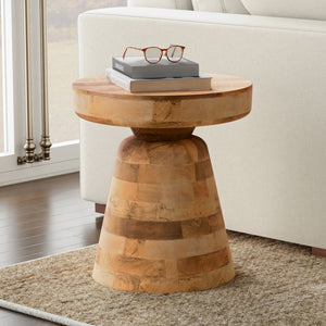 Handcrafted Mango Wood Accent Table with Sculptural Design - Multiple Colors