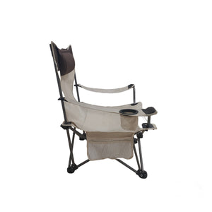 Beige Outdoor Folding Camping Chair with Adjustable Recline and Cup Holder