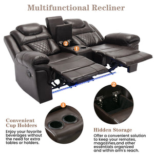 3 Pieces Recliner Sofa Sets Home Theater Seating Manual Recliner Chair With Center Console And LED Light Strip For Living Room