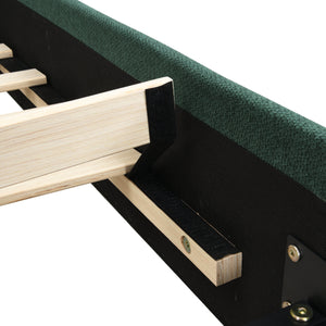 Queen Size Upholstered Platform Bed Frame with Rounded Corners Curved Headboard