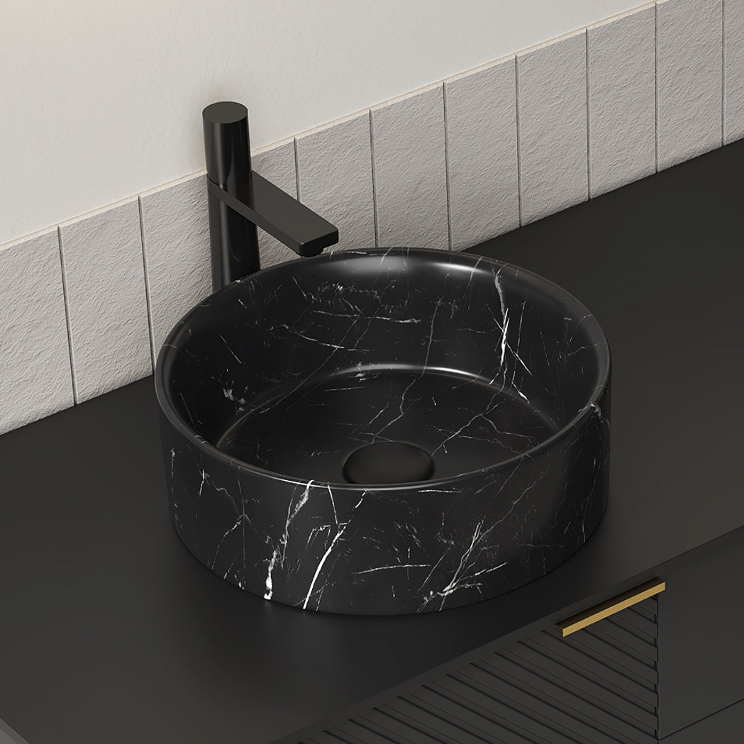 14" Bathroom Round Ceramic Sink with Stone Pattern