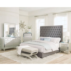 California King Upholstered Panel Bed With Tufted Headboard - Gray