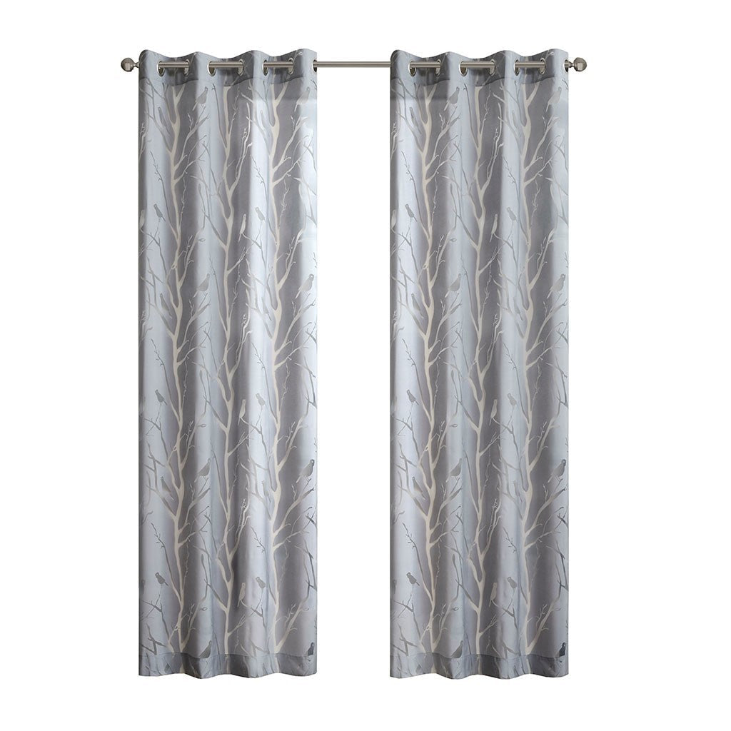 Grommet top sheer bird on branches burnout window curtain (only 1 pc panel)