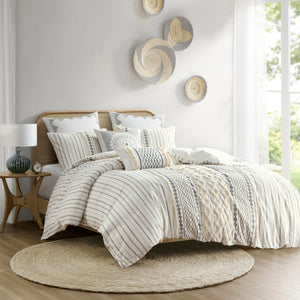 King/Cal King Cotton Printed Duvet Cover Set with Chenille