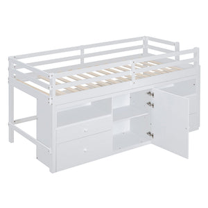 Loft Bed With 4 Drawers, Underneath Cabinet And Shelves