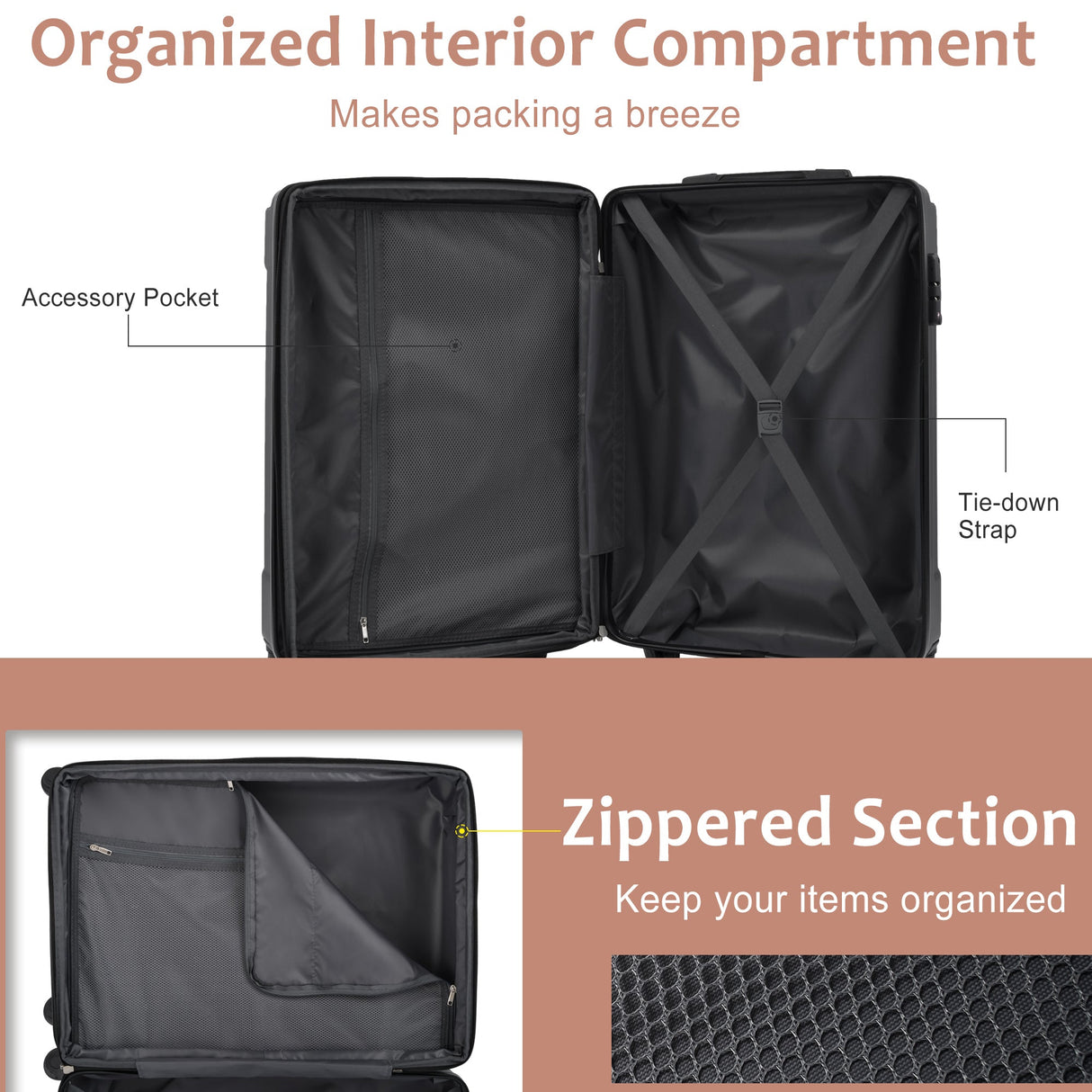 3 Piece Expandable Hard Shell Luggage Set with TSA Lock