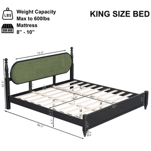 King Bed Frame Solid Wood Platform with Slats - Modern