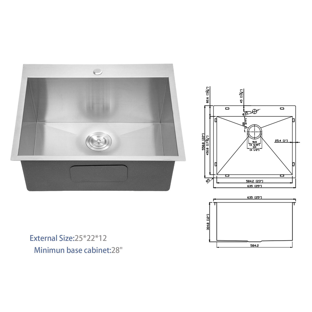 Premium Laundry Drop In Utility Sink 16 Gauge Stainless Steel, Topmount