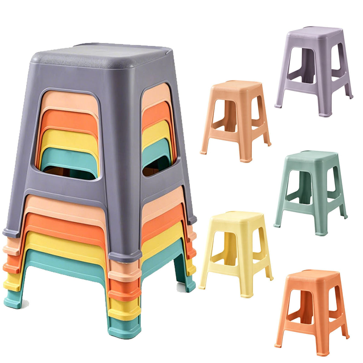 Colorful Stackable Classroom Stools, 5 Pack, Lightweight Plastic - Multicolor