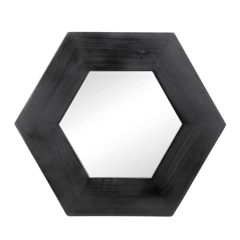 Hexagon Mirror With Natural Wood Frame