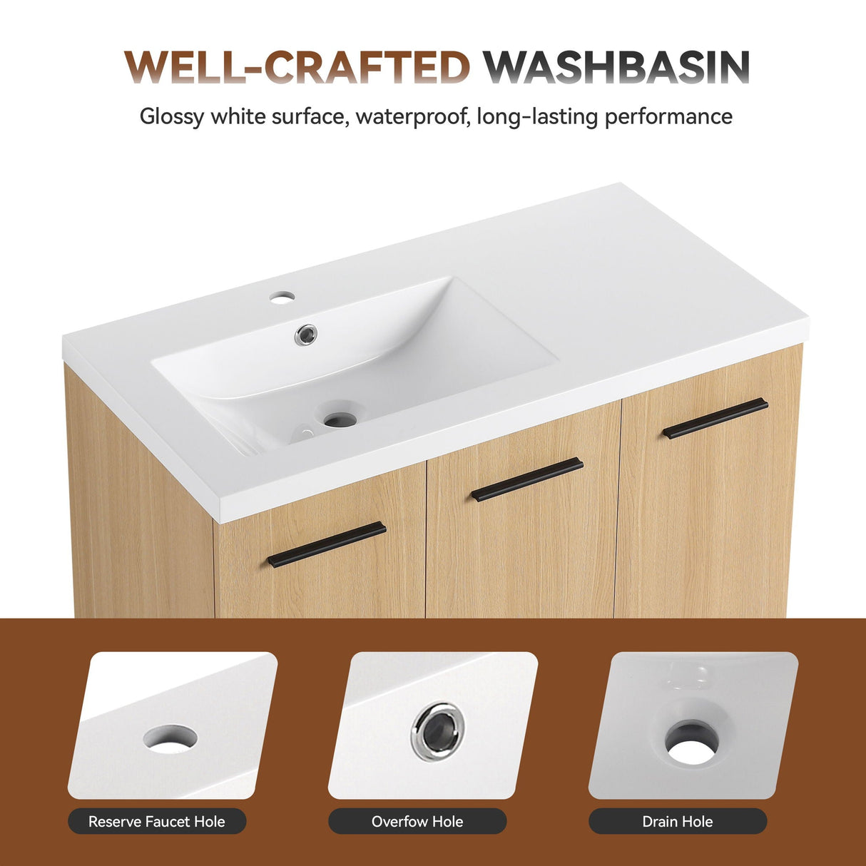 Wall Mounted Floating Bathroom Vanity With Sink, 3 Door Modular Cabinet