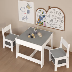 Kids 3-in-1 Activity Table and Chair Set with Storage Drawer - Dark Gray & White