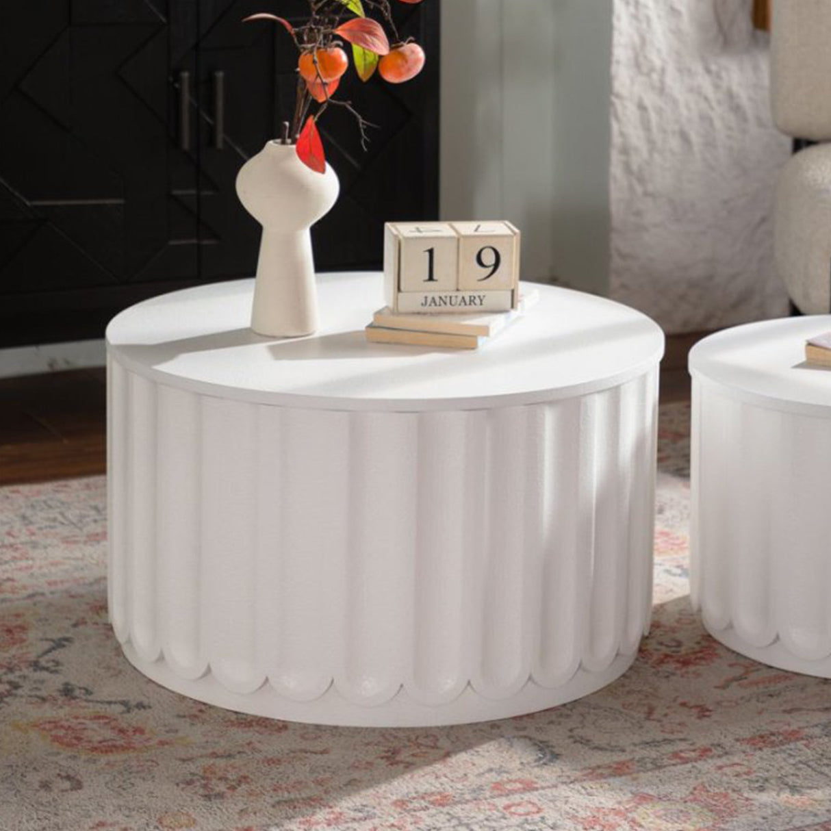 White Round Storage Table Set with Lift-Off Lid