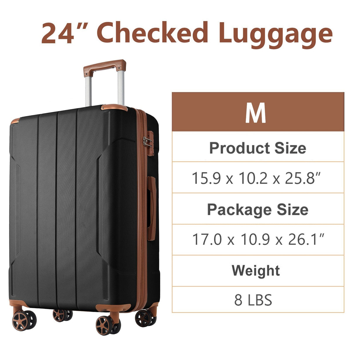 Lightweight Durable ABS Hardshell Luggage - 24 Inch