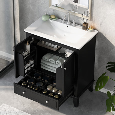30" Black Bathroom Vanity with Ceramic Sink