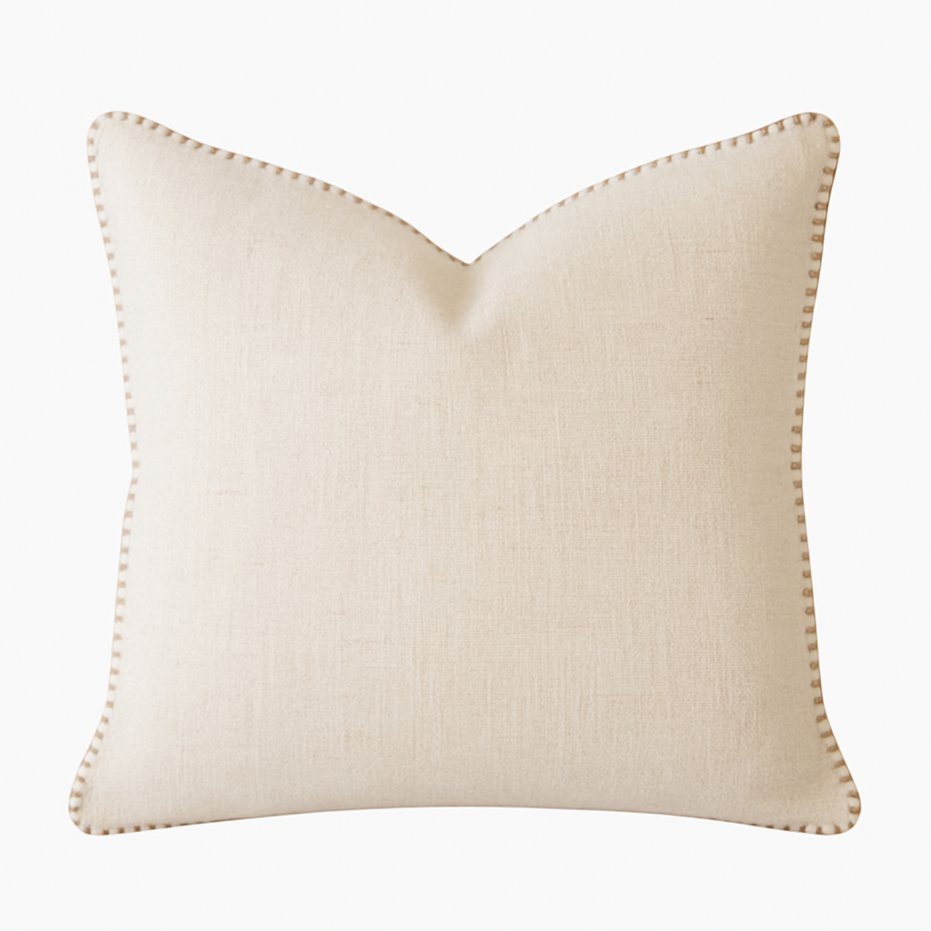 Hand-Stitched Ivory Linen-Look Pillow