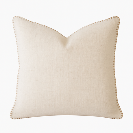 Hand-Stitched Ivory Linen-Look Pillow