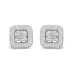 10K White Gold 1.0 Cttw Round and Princess Cut Diamond Composite Open Halo Stud Earrings (H-I Color, SI1-SI2 Clarity)