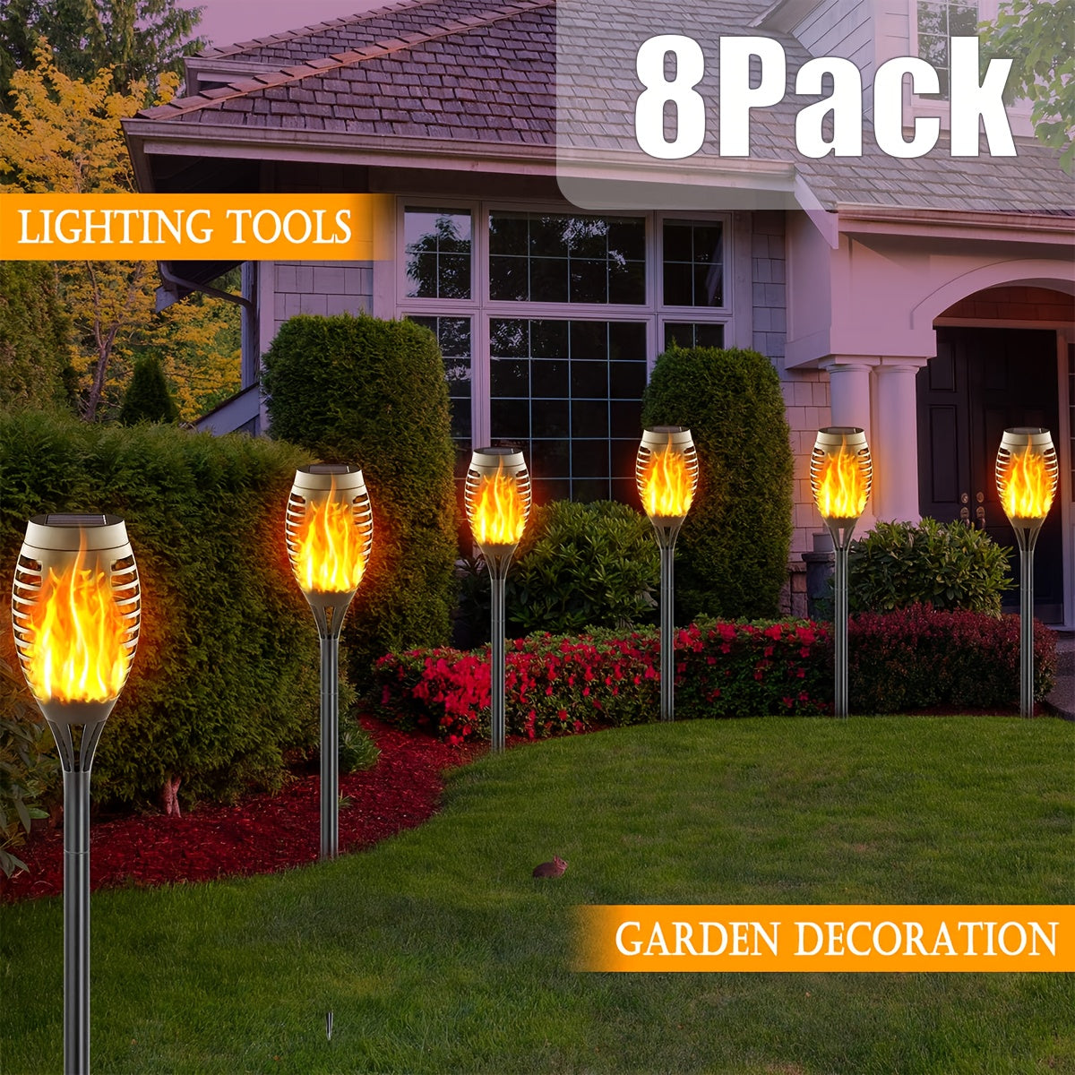 8-Pack Solar Flame Torch Lights – Flickering Outdoor Garden Lights for Patio & Lawn
