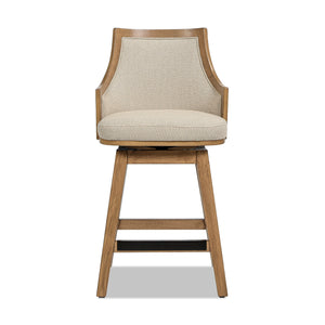 Bahama 26' Cane Rattan High-Back Swivel Counter Stool with Recessed Arms, Taupe Beige Textured Weave