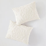 Tufted Cotton Chenille Medallion Fringe Coverlet Mini Set Off-White Twin/Twin XL