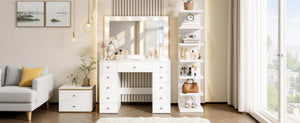 Vanity Desk with 11 Hollywood Bulbs & 7-Tier Storage Shelves