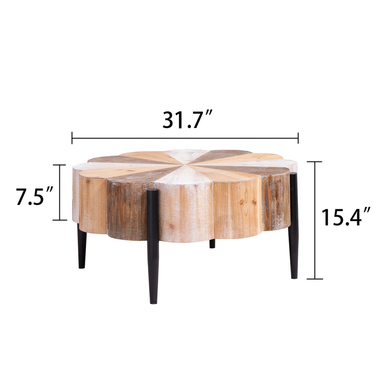 Rustic Manufactured Wood Flower - Shaped Coffee Table with Metal Legs, 31.7' Diameter Vintage Distressed Center Table for Living Room