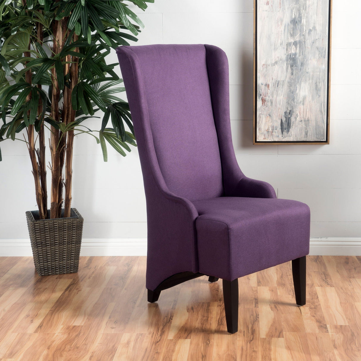 Fabric Dining Chair with High Back and Birch Wood Legs - Plum