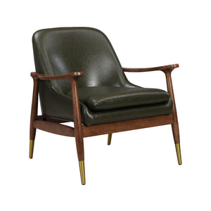 Mid-Century Accent Chair With Cushioned Seat, Brass Tipped Legs