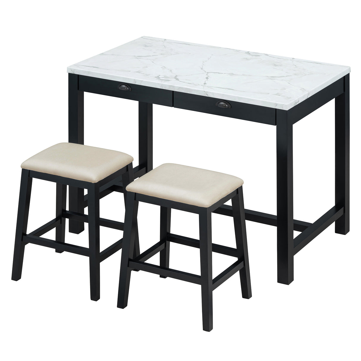 Alexandra Modern Bar Table Set with Hidden Storage Drawers