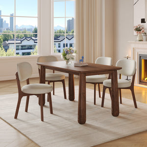 63" Solid Wood Dining Table Set with 4 Upholstered Chairs