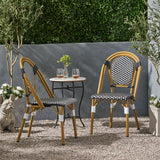 Outdoor pe ratten and aluminum french bistro chair, set of 2, black & white, bamboo print finish