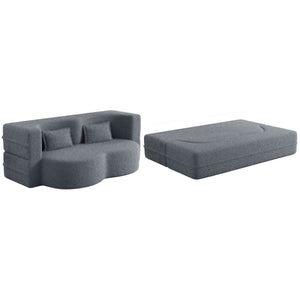 Modern Floor Sofa with 2 Pillows, Convertible Teddy Fabric Foam Filled Bed