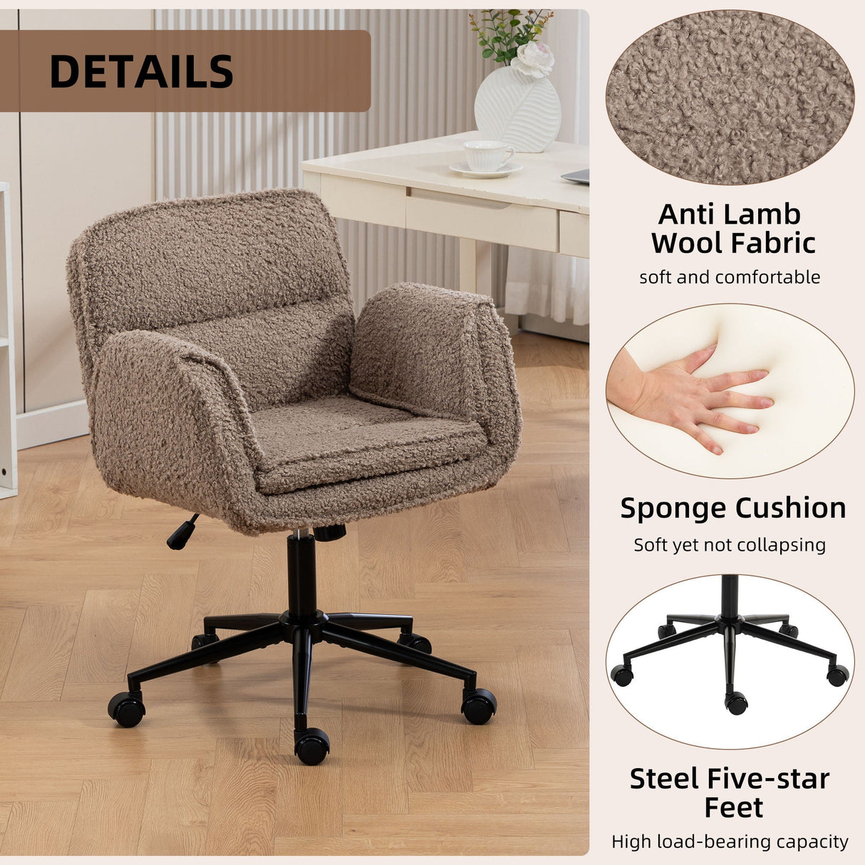 Criss Cross Swivel Desk Chair With Adjustable Armrests & Wheels For Home Office