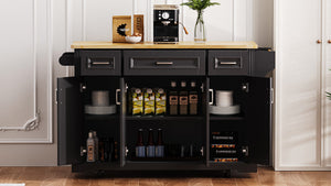 K&K 54 Inch Large Kitchen Island with Rubber Wood Drop Leaf