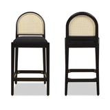 Arlin Upholstered Stool with Curved Back and Footrest, Set of 2