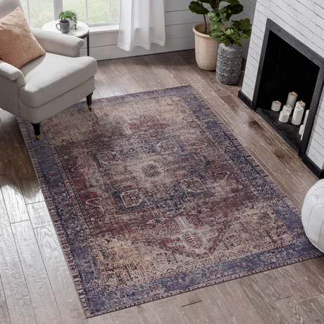 Area rugs 9x12 living room, washable rug, low-pile, non-slip, non-shedding, foldable, kid & pet friendly - area rugs for living room, bedroom, kitchen, dining room rug - (burgundy, 9' x 12')