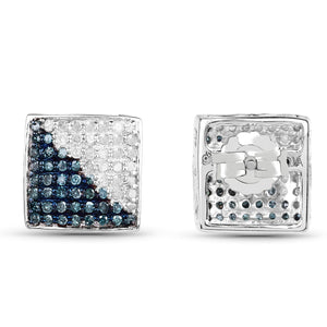 0.67 Carat Genuine Blue Diamond and White Diamond .925 Sterling Silver Earrings