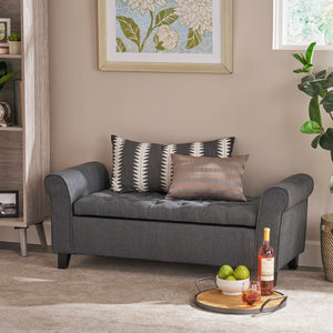 Hayes - Contemporary Armed Storage Bench With Rolled Arms And Button Tufting