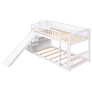 Twin Over Twin Stairway Bunk Bed With Two Drawers And Slide