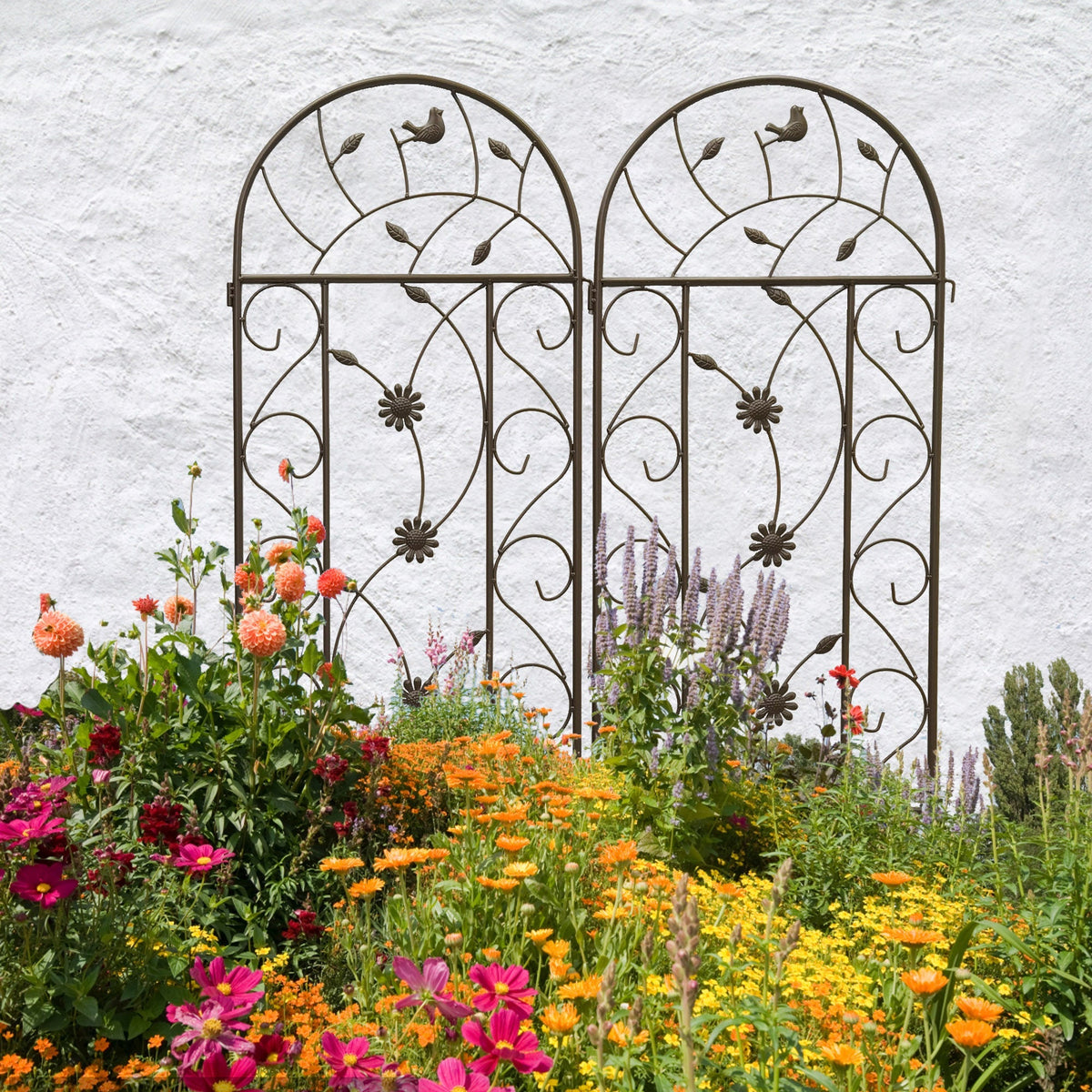 Rustproof Metal Garden Trellis Set with Reliable Plant Support - Brown