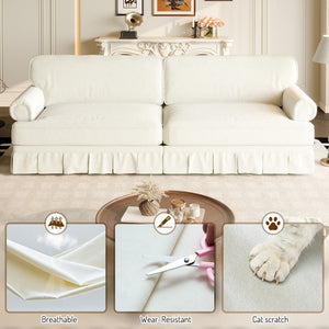Luxuriously Comfortable Cloud Couch Sofa With Elegant Rolled Arms & Pleated Skirt Design