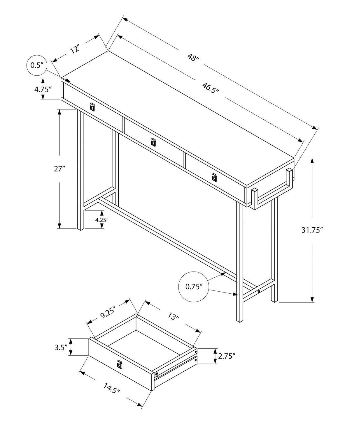 Accent Console Table For Entryway With Storage Drawers