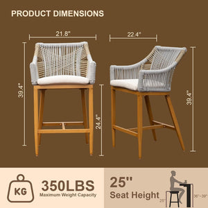 Outdoor Bar Stools Set of 2 with Arm and Backrest