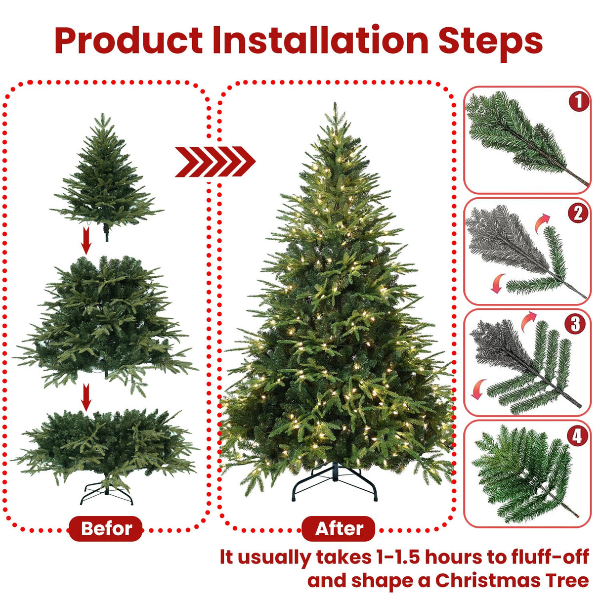 6.5ft Pre-Lit Artificial Christmas Tree with 450 Warm Lights