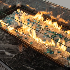 44' Propane Gas Fire Pit Table, 50000 BTU Rectangular Fire Pit, Tile Tabletop with Beautiful Wicker Base for Outside Patio Deck Garden Courtyard-Brown