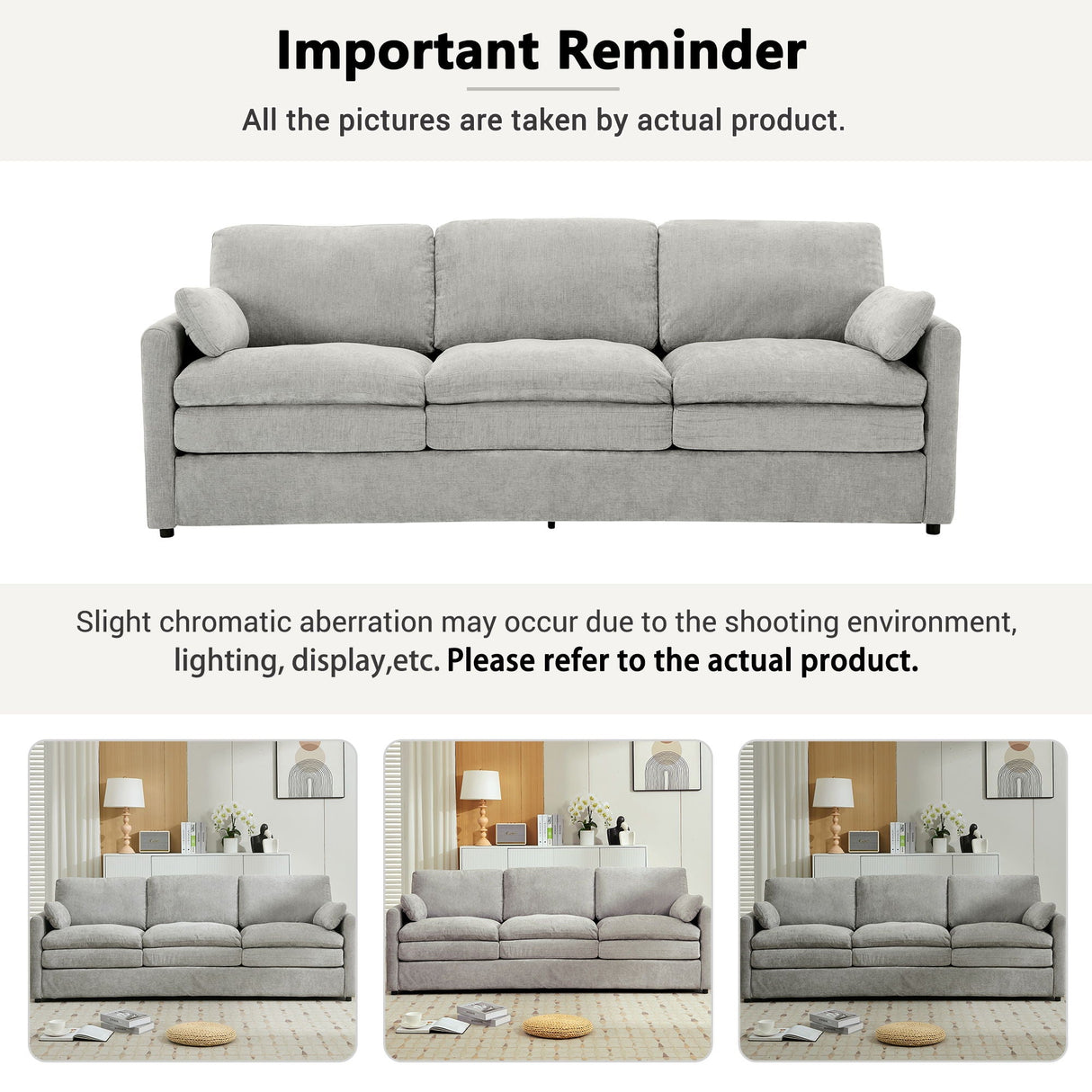 Cozy Upholstered 3 Seater Sofa With Double Cushion